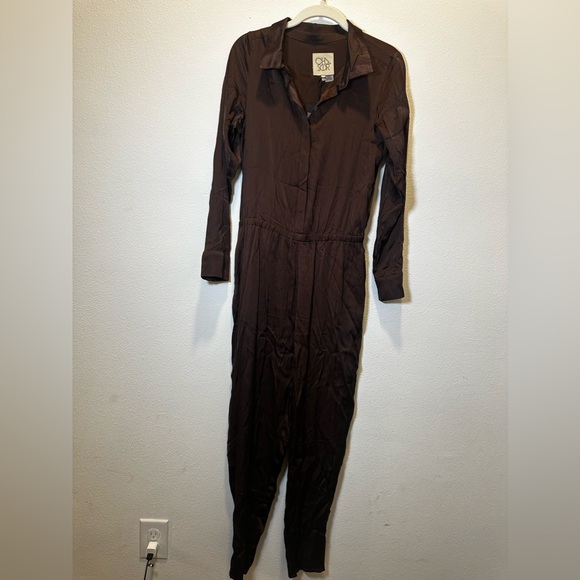 Chaser Pants - Chaser Button Down Collared Jumpsuit in Brown NWT Size Small